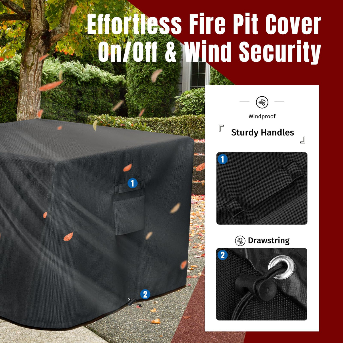 SHINESTAR Fire Pit Cover Square 32" x 32" x 24" - 600D Heavy Duty Waterproof & Windproof Outdoor Firepit Table Cover with Double Drawstrings for 28-32 Inch Square Fire Pits - Black 🍁 All In One Marketplace Canada