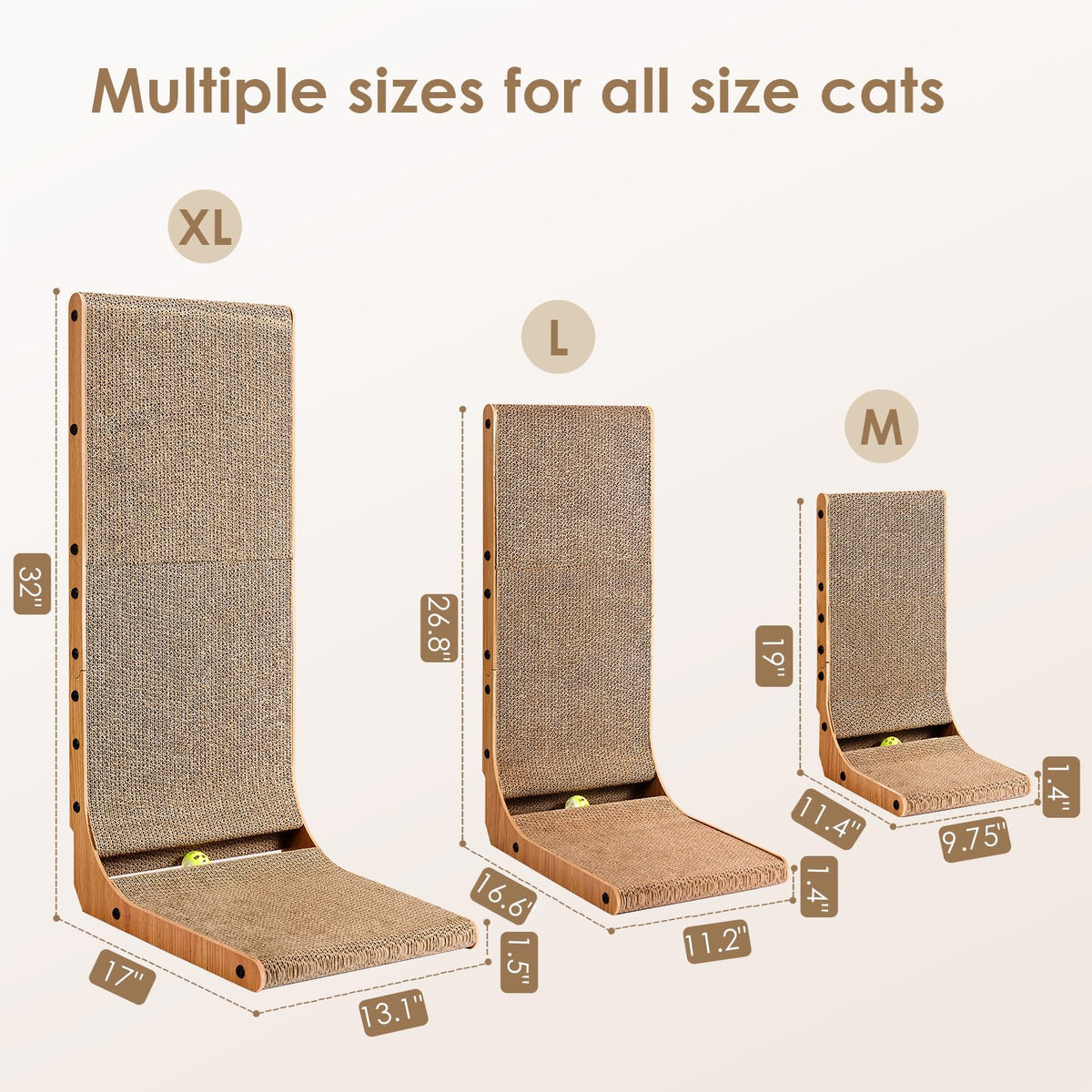 EHEYCIGA Cardboard Cat Scratcher for Indoor Cats, 68 CM L Shaped Vertical Cat Scratching Pad with Ball Cat Toy, Large Cat Scratcher Board 🍁 All In One Marketplace Canada