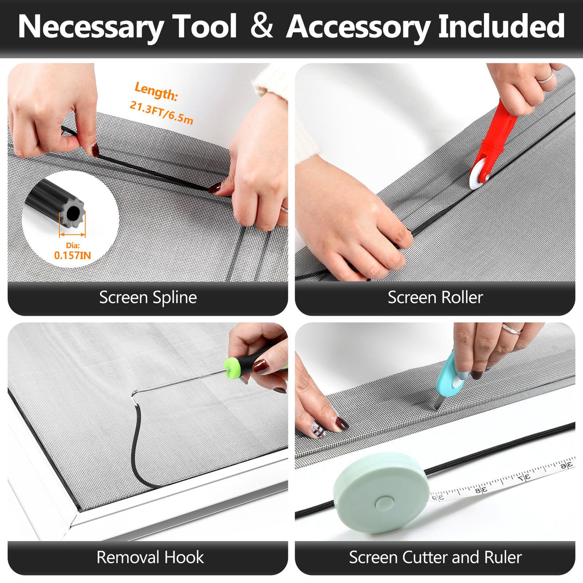 Secopad Window Screens Replacement Repair Kit, 39" x 78" Screen Door Mesh Replacement Kit, Durable Fiberglass Mesh Screen Roll with Tools for Windows Doors Patio and Porch Screens, Black 🍁 All In One Marketplace Canada