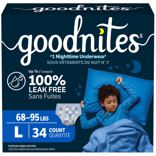Boys Bedwetting Night Time Underwear, Goodnites, L, 34 Ct, Giga Pack 🍁 All In One Marketplace Canada