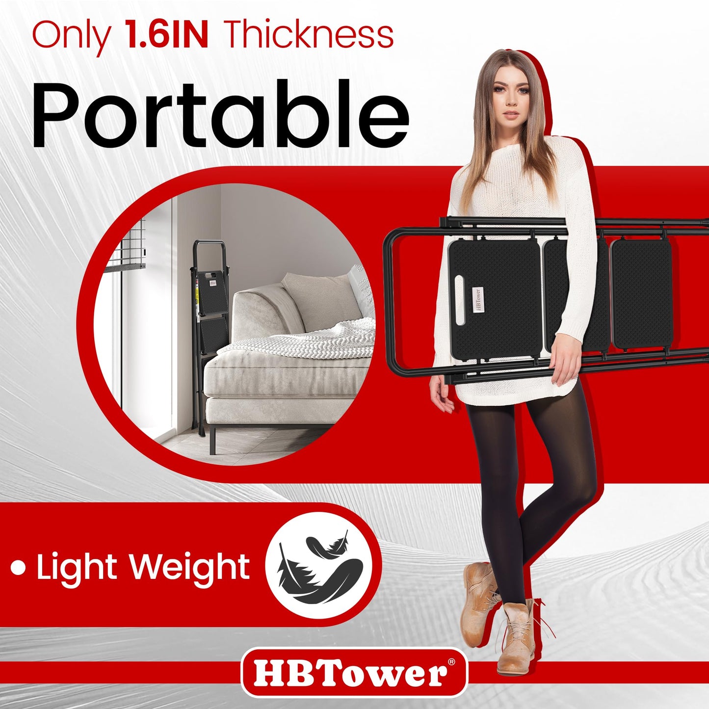 HBTower 3 Step Ladder, Folding Step Stool with Wide Anti-Slip Pedal, 500lbs Sturdy Steel Ladder, Convenient Handgrip, Lightweight, Portable Steel Step Stool, Black 🍁 All In One Marketplace Canada