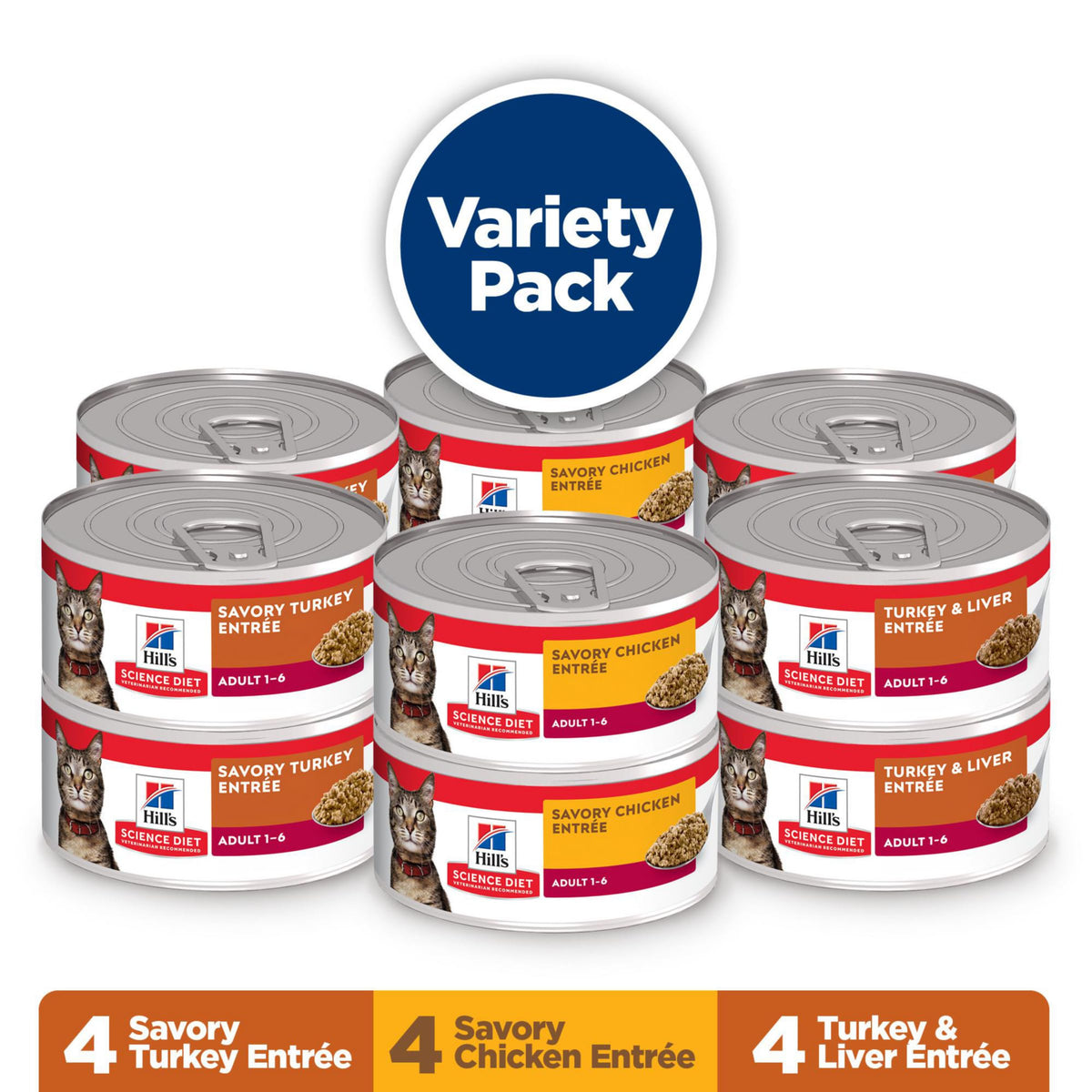 Hill's Science Diet Adult 1-6, Adult 1-6 Premium Nutrition, Wet Cat Food, Variety Pack: Turkey; Chicken; Turkey & Liver Minced, 5 oz Can Variety Pack, Case of 12 🍁 All In One Marketplace Canada