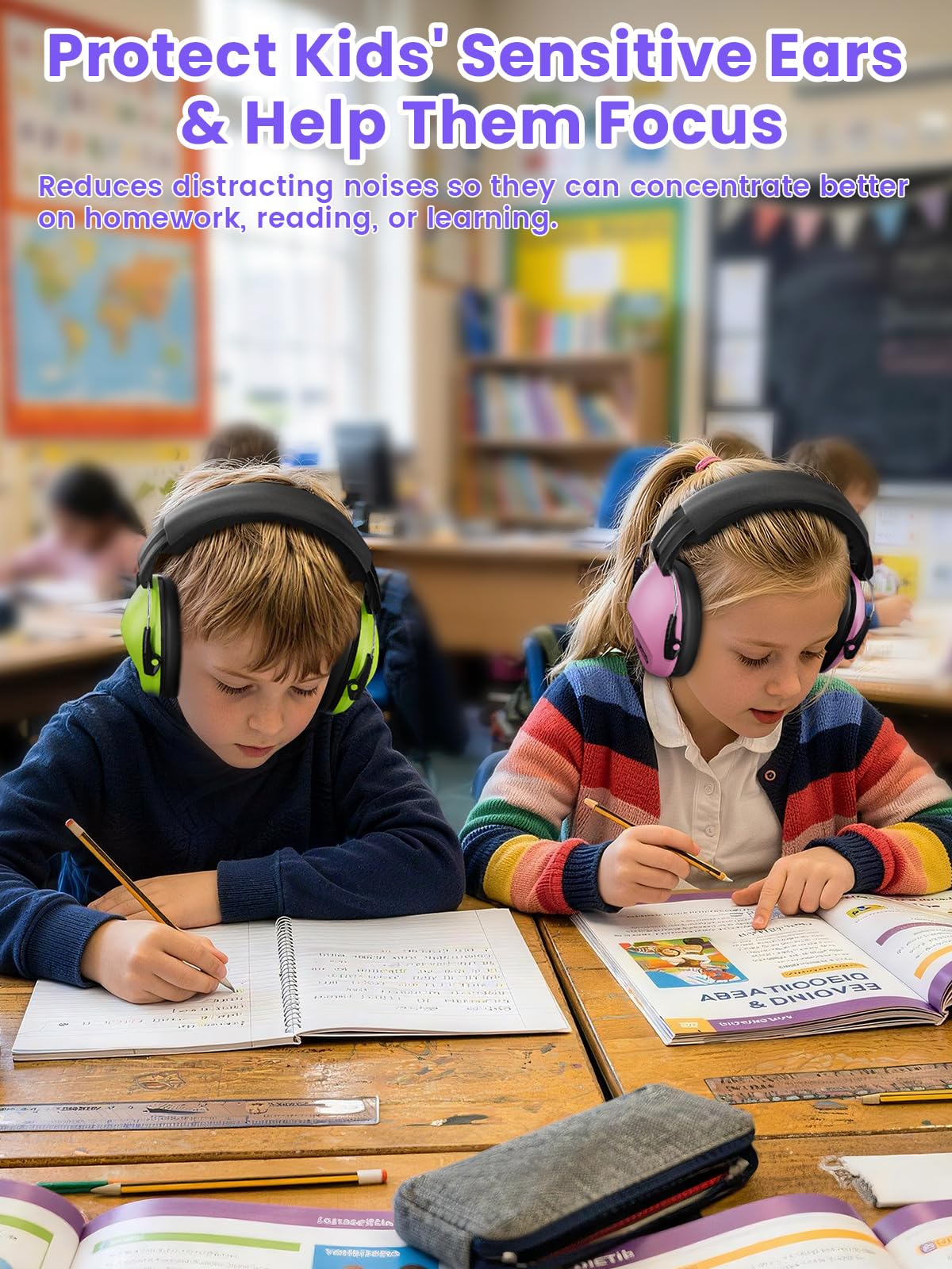 2 Pack Noise Cancelling Headphones for Kids: Dr.meter Kids Ear Protection Earmuffs for Autism Sensory - Hearing Protection Earmuffs for Monster Truck Concerts Study and Fireworks - (green+pink) 🍁 All In One Marketplace Canada