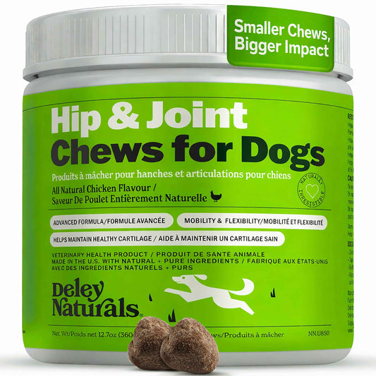 Deley Naturals Hip and Joint Supplement for Dogs - Glucosamine Chondroitin MSM & Collagen for Dogs - Dog Joint Supplement, Smaller Chews, Low Calories, Same Ingredients - 120 Chicken Flavor Chews 🍁 All In One Marketplace Canada