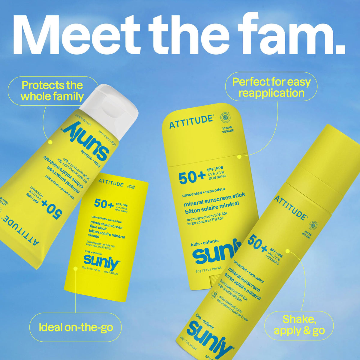 ATTITUDE Kids Mineral Sunscreen SPF 50, Broad Spectrum Zinc Oxide, EWG Verified, Mineral-Based, Non-Nano, Lightweight Cream for Face & Body, Gentle Formula, Unscented, 80 grams 🍁 All In One Marketplace Canada