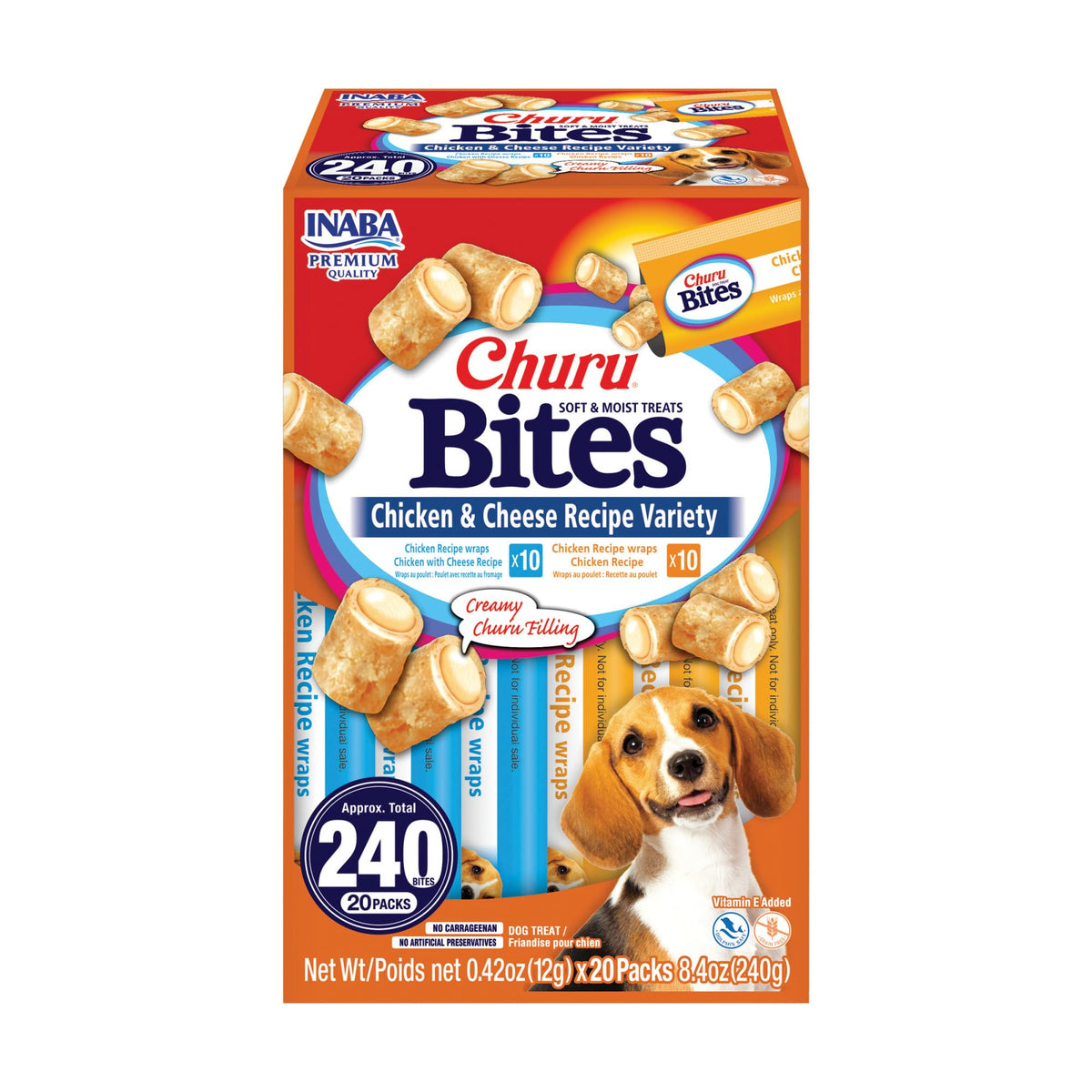 INABA Churu Bites for Dogs, Soft & Chewy Dog Treats with Vitamin E, 11.9 Grams Each Tube, 20 Tubes, Chicken & Cheese Variety Box 🍁 All In One Marketplace Canada