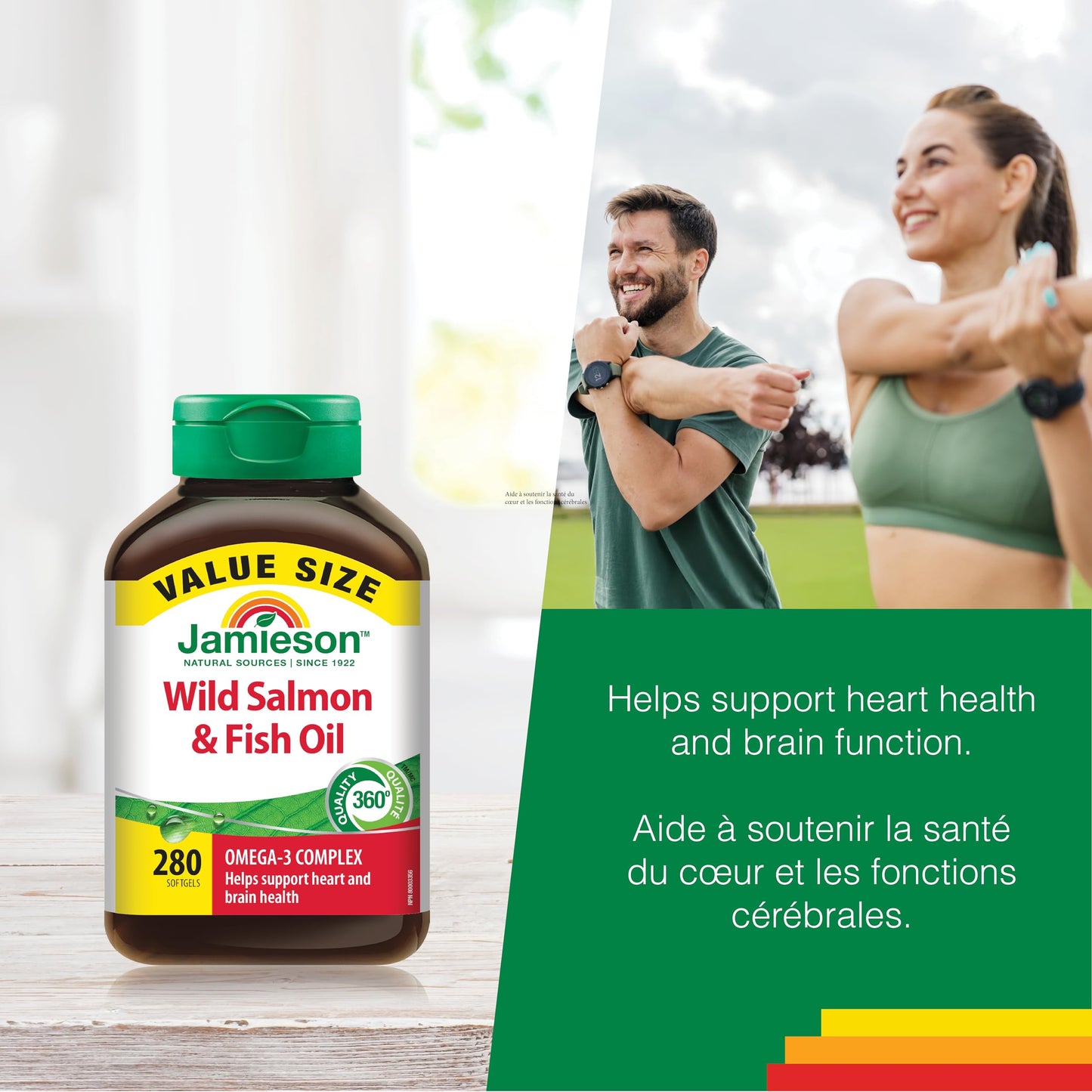 Jamieson Wild Salmon and Fish Oil 1,000 mg Softgels, Value Size, Supports Heart and Brain Health. With Wild Alaskan Salmon, Menhaden, EPA and DHA, Non-GMO, Gluten-Free, 280 Count, Proudly Canadian 🍁 All In One Marketplace Canada