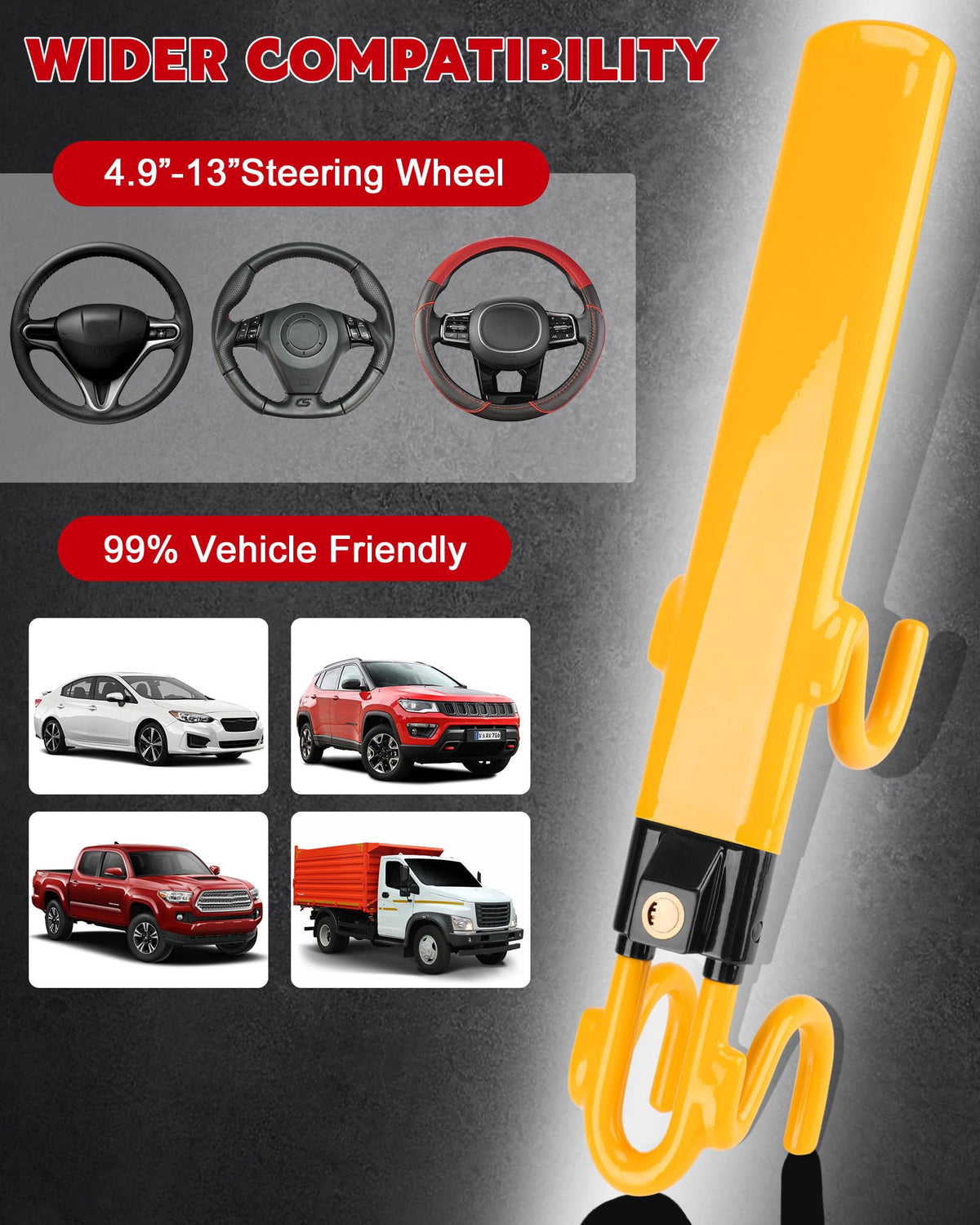 Tevlaphee Steering Wheel Lock Anti-Theft Car Device Heavy Duty Security Car Lock Antitheft Locking Devices Great Deterrent Adjustable Car Wheel Lock Anti Theft for Vehicle Truck with 3 Keys(Yellow) 🍁 All In One Marketplace Canada