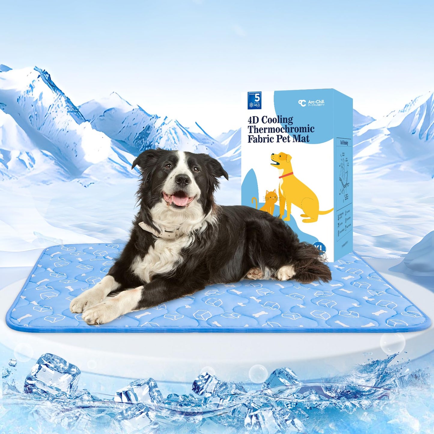 【Upgraded】Rywell Extra Large Dog Cooling Mat 44"x32" Thickened Self-Cooling Pad for Large Dogs, Arc-Chill Waterproof Non-Slip, Washable Pet Cooling Bed Mat for Crate, Sofa, Kennel, Grey,Q-Max>0.5 Blue 🍁 All In One Marketplace Canada