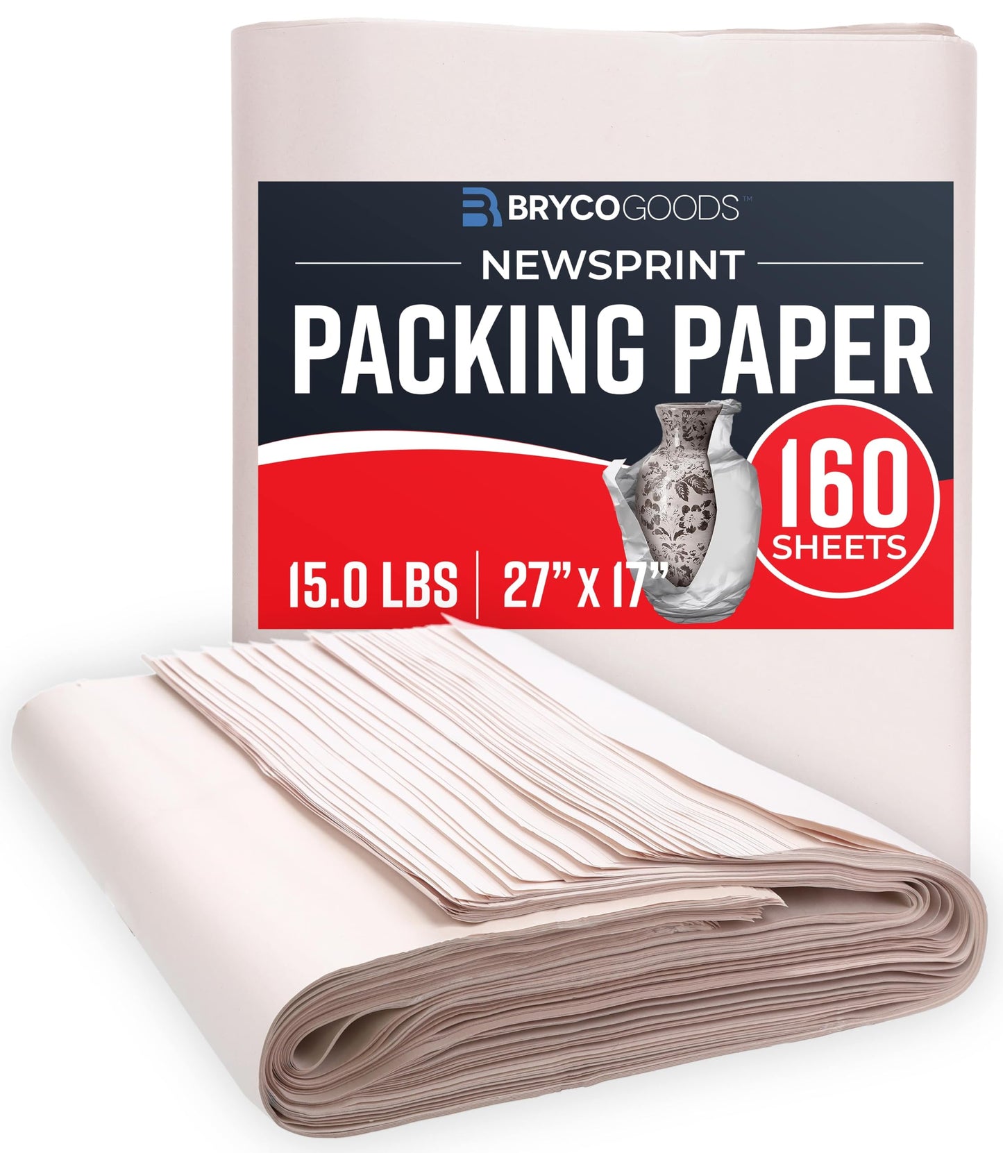 Bryco Goods Newsprint Packing Paper Sheets for Moving - 5lb - 160 Sheets - Moving & Shipping Supplies - 27" x 17" - Wrapping & Protecting Fragile Items - Newspaper Paper 🍁 All In One Marketplace Canada