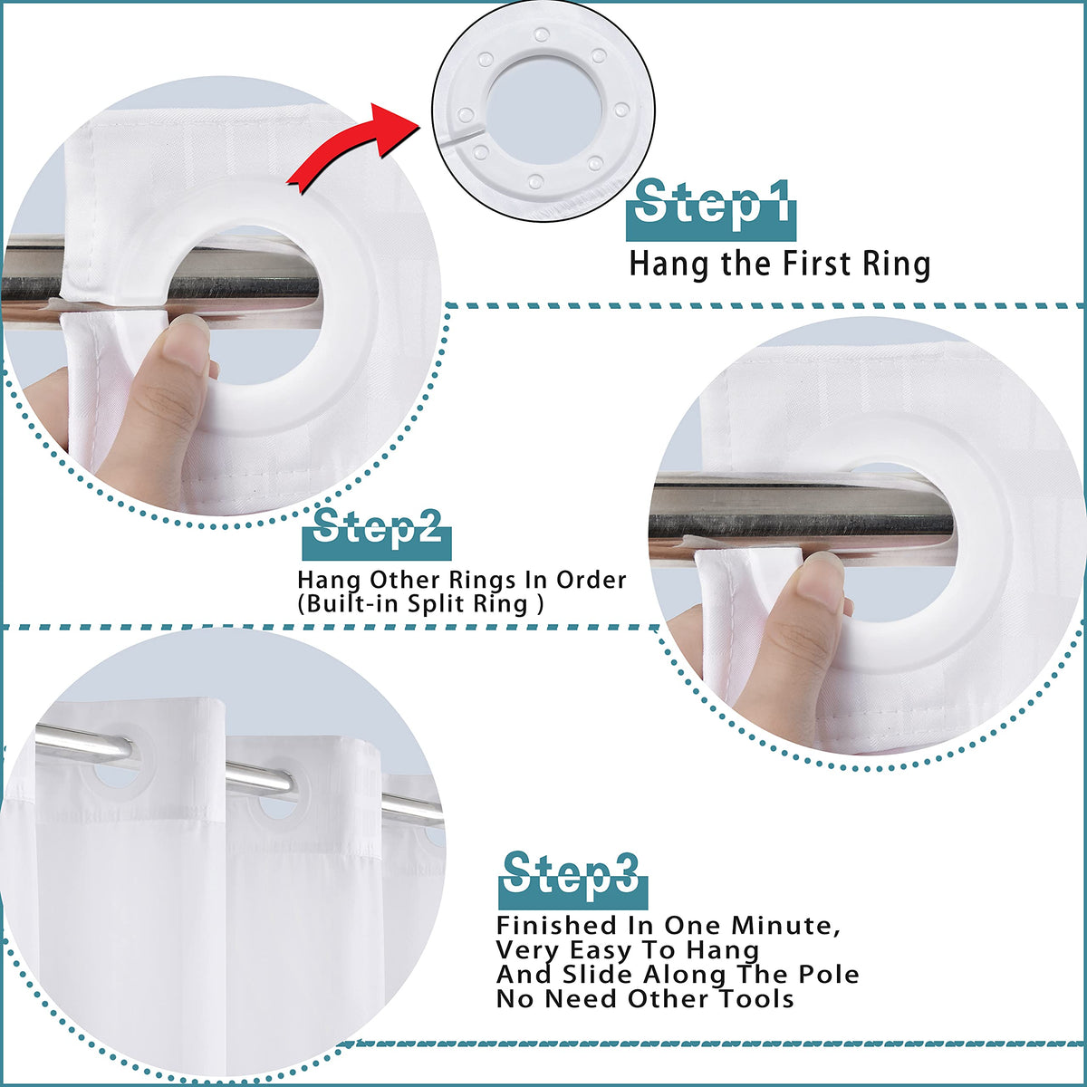 Conbo Mio Hotel Style Fabric Shower Curtain with Snap in Liner for Bathroom Machine Washable Waterproof Repellent Shower Curtain (Check-White, 71" W x 74" H) 🍁 All In One Marketplace Canada