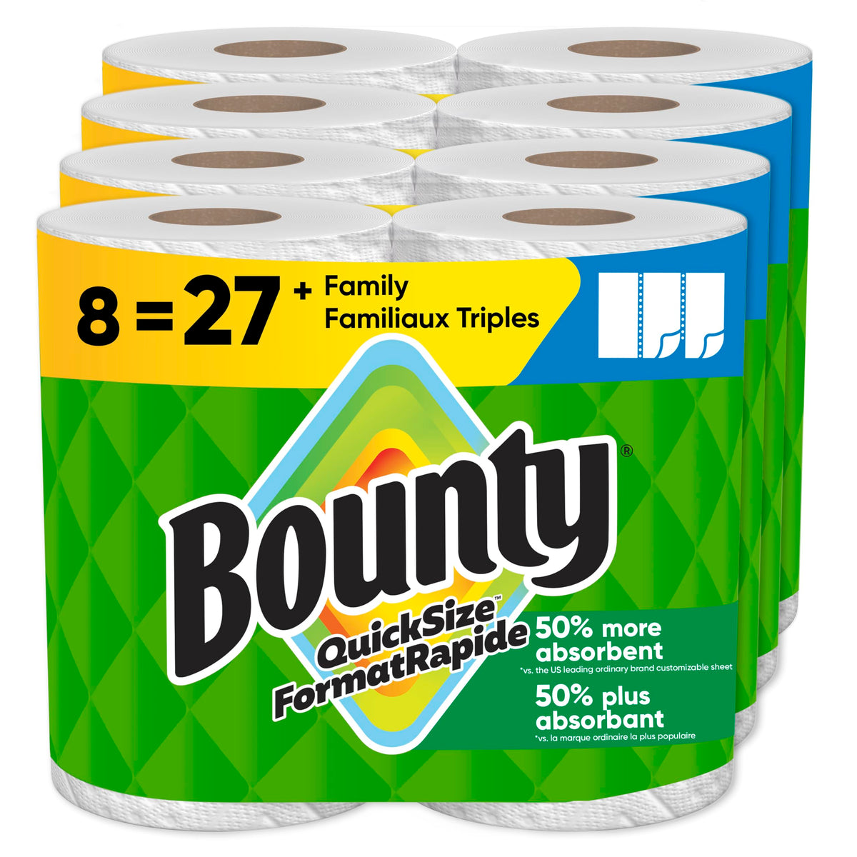 Bounty Paper Towels Quick-Size, White, 8 Family Triple Rolls = 27 Regular Rolls 🍁 All In One Marketplace Canada