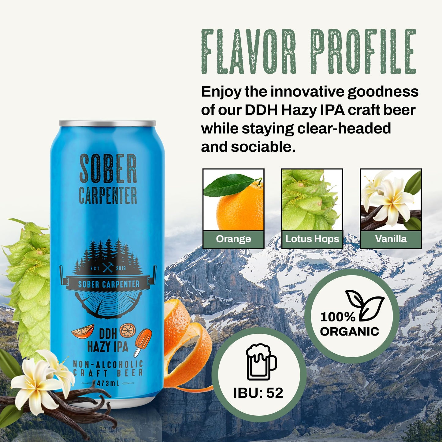 SOBER CARPENTER - DDH Hazy IPA Beer (Craft), All-Occasion Non Alcoholic Beer (with Lactose), Non Alcoholic Spirits & Alcohol Alternative, Low Calorie Drink with 70 Calories, Pack of 12 (16 oz Ea) 🍁 All In One Marketplace Canada