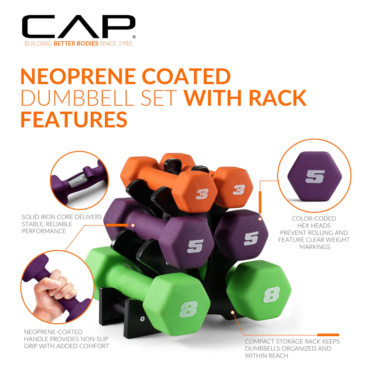 CAP Barbell 20 lb Neoprene Dumbbell Set with Rack |Includes 2, 3, 5 lb Pairs 🍁 All In One Marketplace Canada