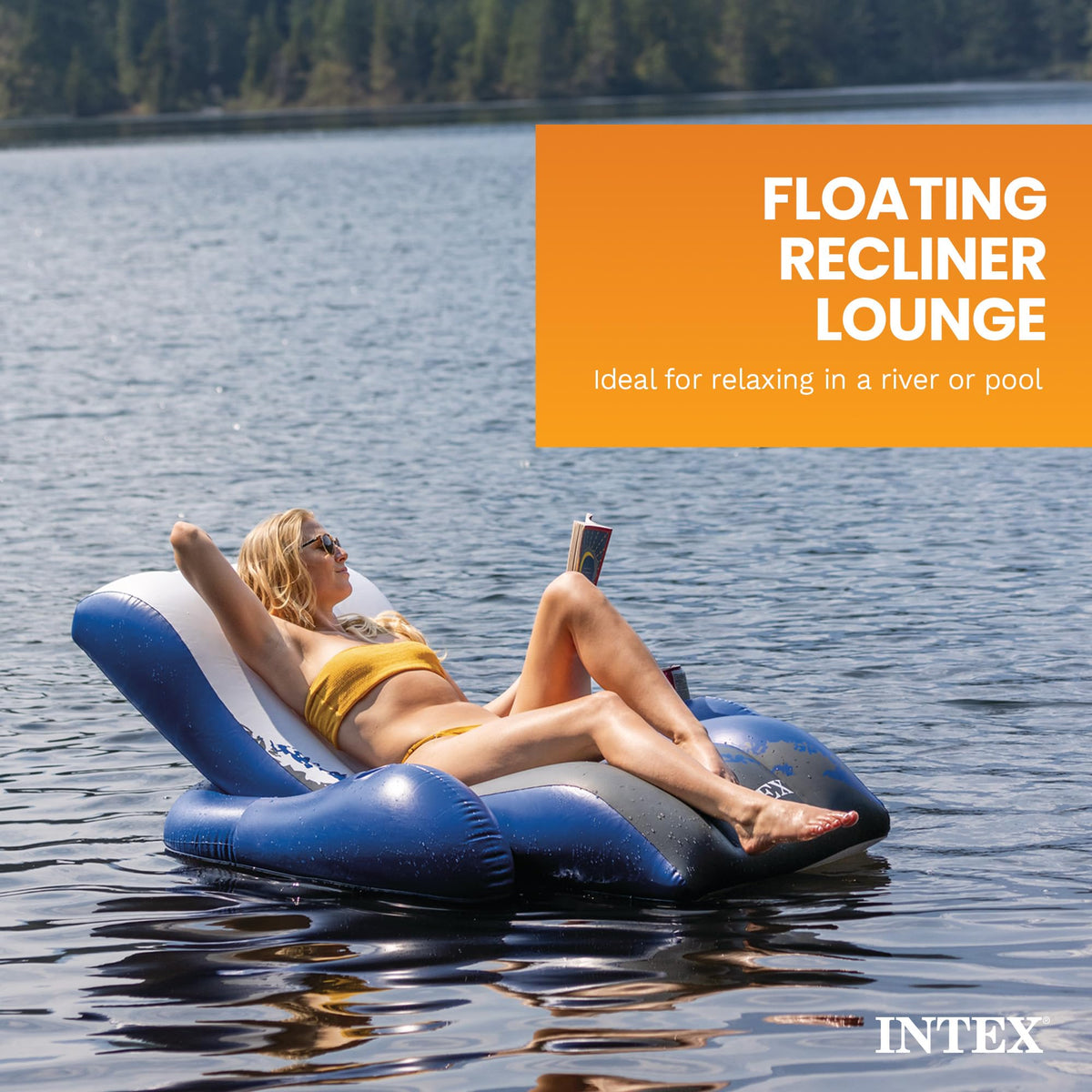 Intex Floating Recliner Inflatable Lounge, 71" X 53", Blue, 58868EP 🍁 All In One Marketplace Canada