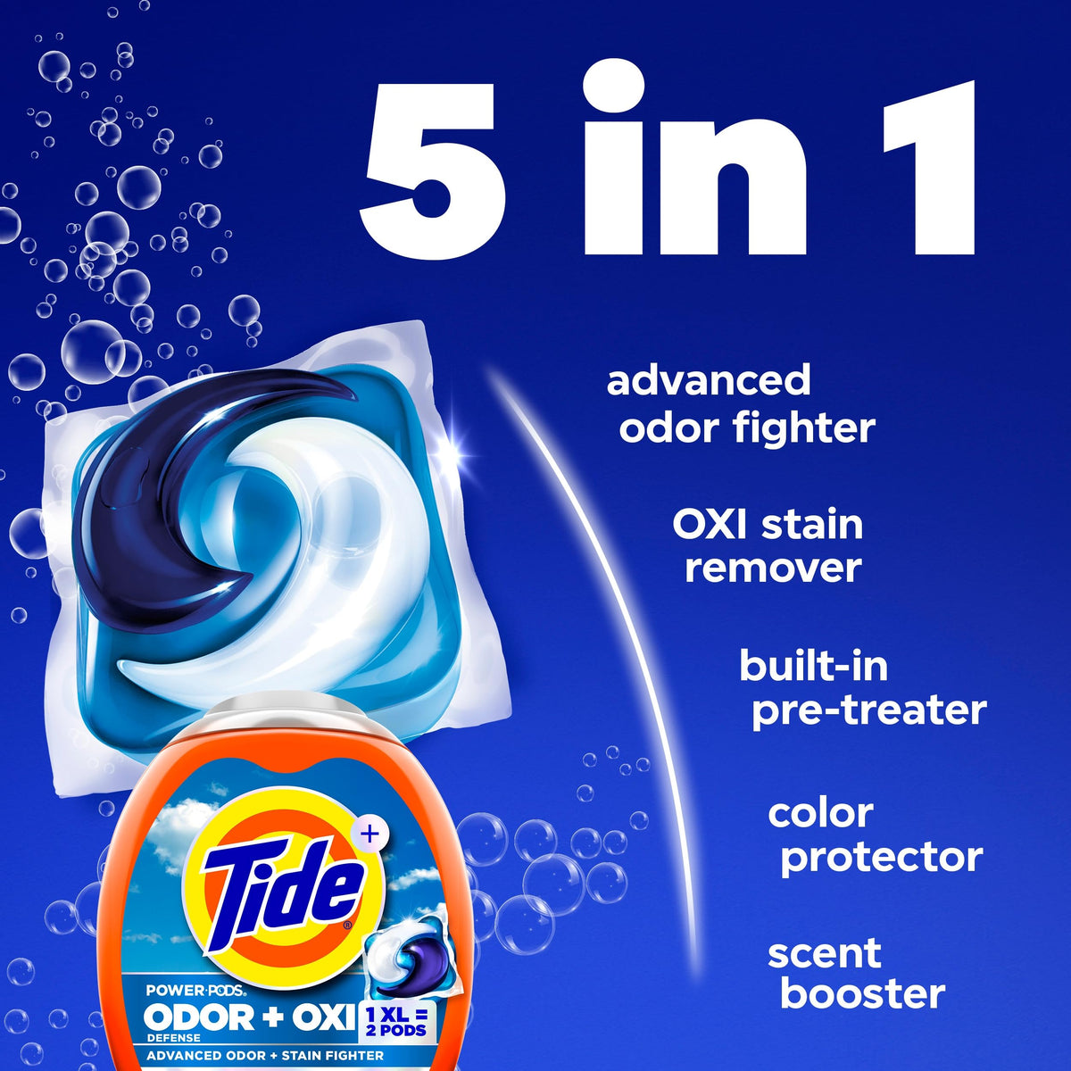 Tide Odour + Oxi Laundry Detergent Pacs, Original Scent, Advanced Odour + Stain Fighter, laudry soap washing detergent pacs, 63 Count 🍁 All In One Marketplace Canada