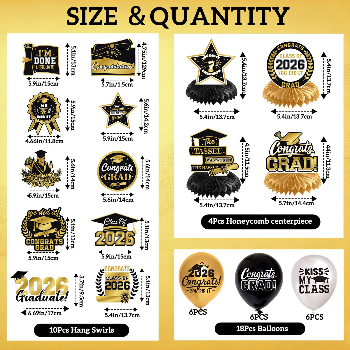Graduation Decorations 2026 Black Gold 35PCS, Pre-Strung Congrats Grad Banner, Class of 2026 Backdrop, Balloons, Hanging Swirls, Graduation Party Decorations,PRE-ASSEMBLED 🍁 All In One Marketplace Canada
