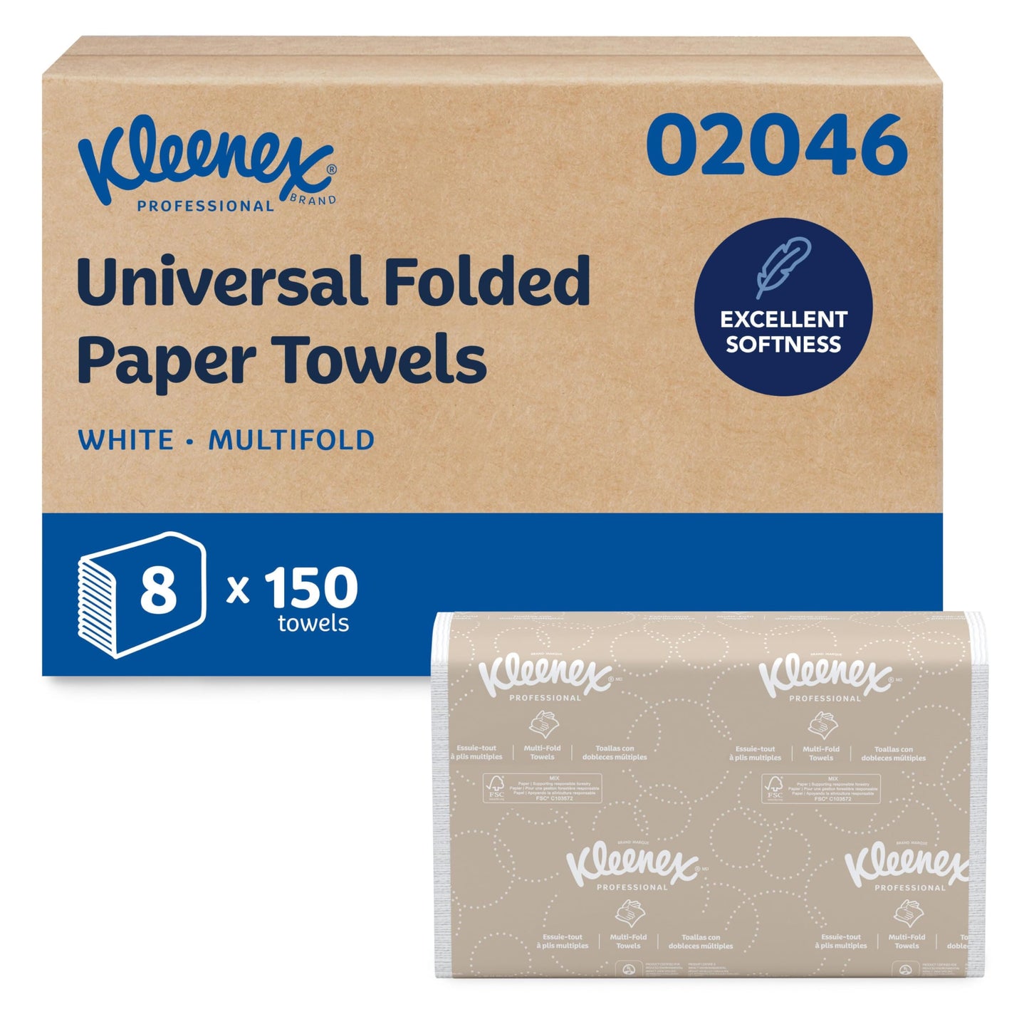 Kleenex Professional Universal Multifold Paper Towels, Bulk (02046), Absorbency Pockets, 9.2" x 9.4" Towel, White (150 Sheets/Pack, 8 Packs/Case, 1,200 Sheet Total) 🍁 All In One Marketplace Canada