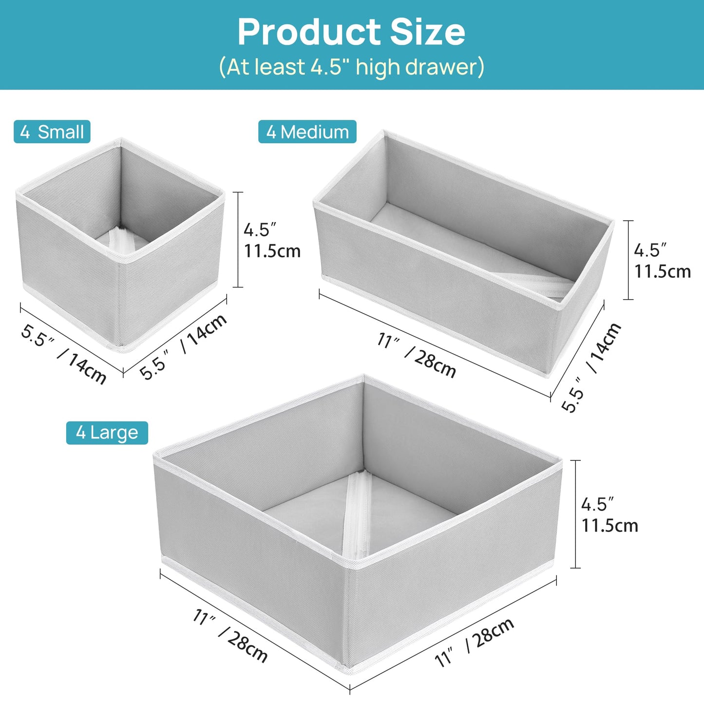Vtopmart 12Pack Drawer Organizer for Clothes, Underwear Organizer Bins, Foldable Fabric Closet Storage Organization, Dresser Drawer Dividers for Baby Clothing, Bra, Socks, Ties, Scarf 🍁 All In One Marketplace Canada