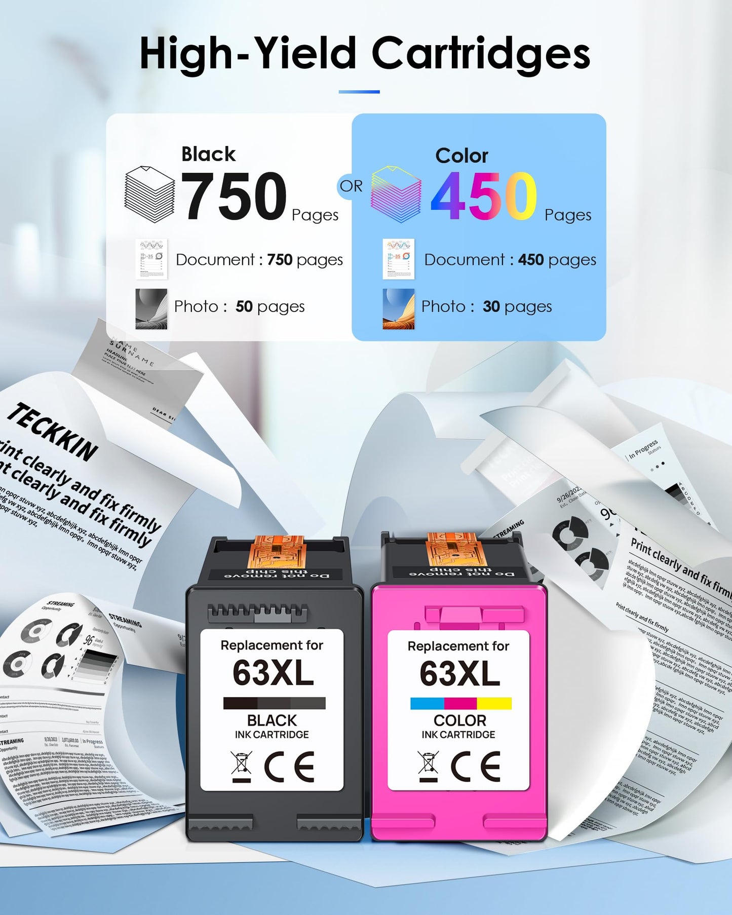 63XL Ink Cartridge Black and Colour Replacement Encre for HP 63 Ink Cartridges 63 XL Ink Cartridges Works for HP OfficeJet 3830 3833 3836 4650 5255; Envy 4516 4520 4522; DeskJet 3630 3632 (2 Pack) 🍁 All In One Marketplace Canada