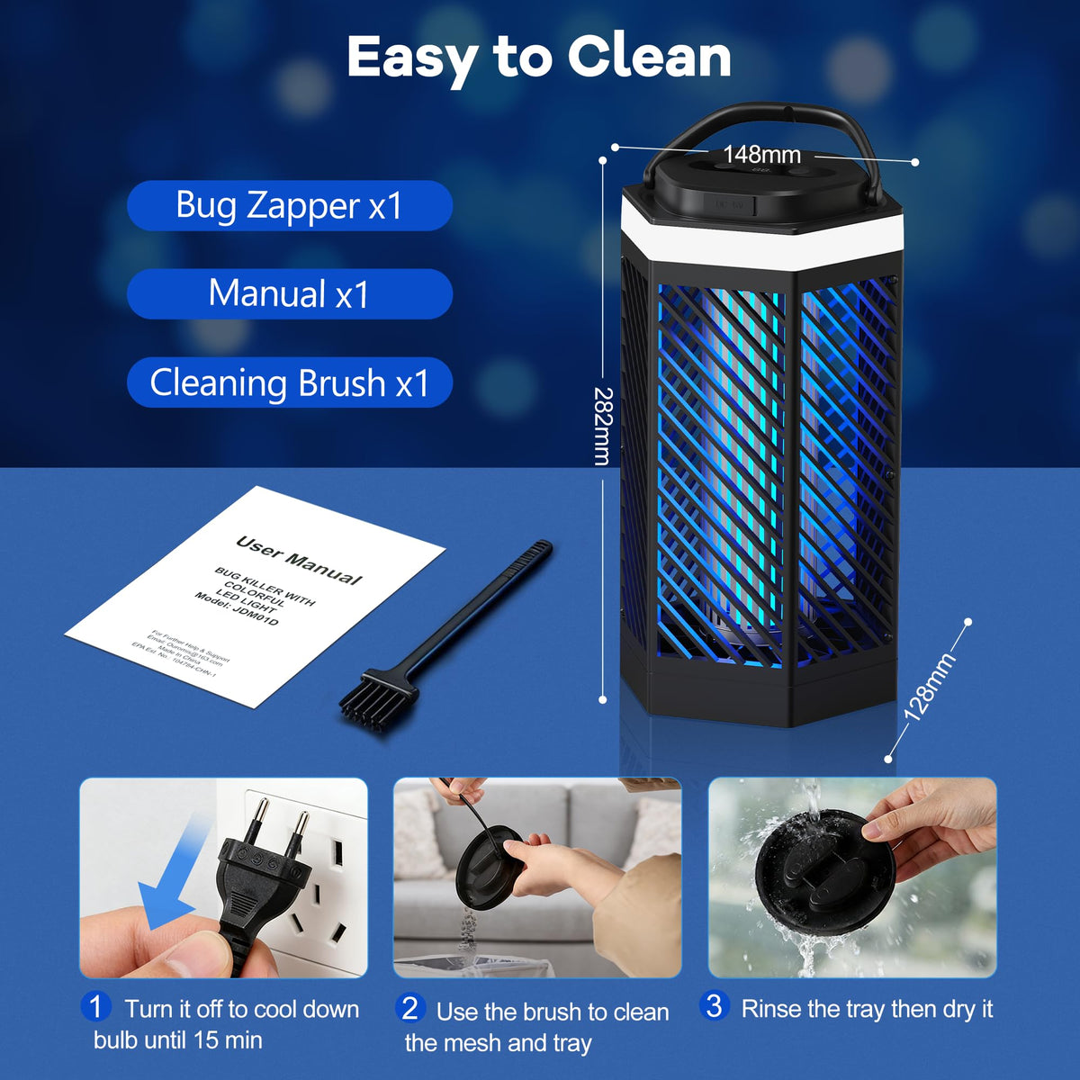 REOGLE Bug Zapper Outdoor Indoor, Rechargeable Mosquito Zapper with 8000mAh Battery & LED Night Light, USB Charging Electric Fly Zapper, Portable Fly Trap Fly Killer for Patio, Backyard, Garden 🍁 All In One Marketplace Canada