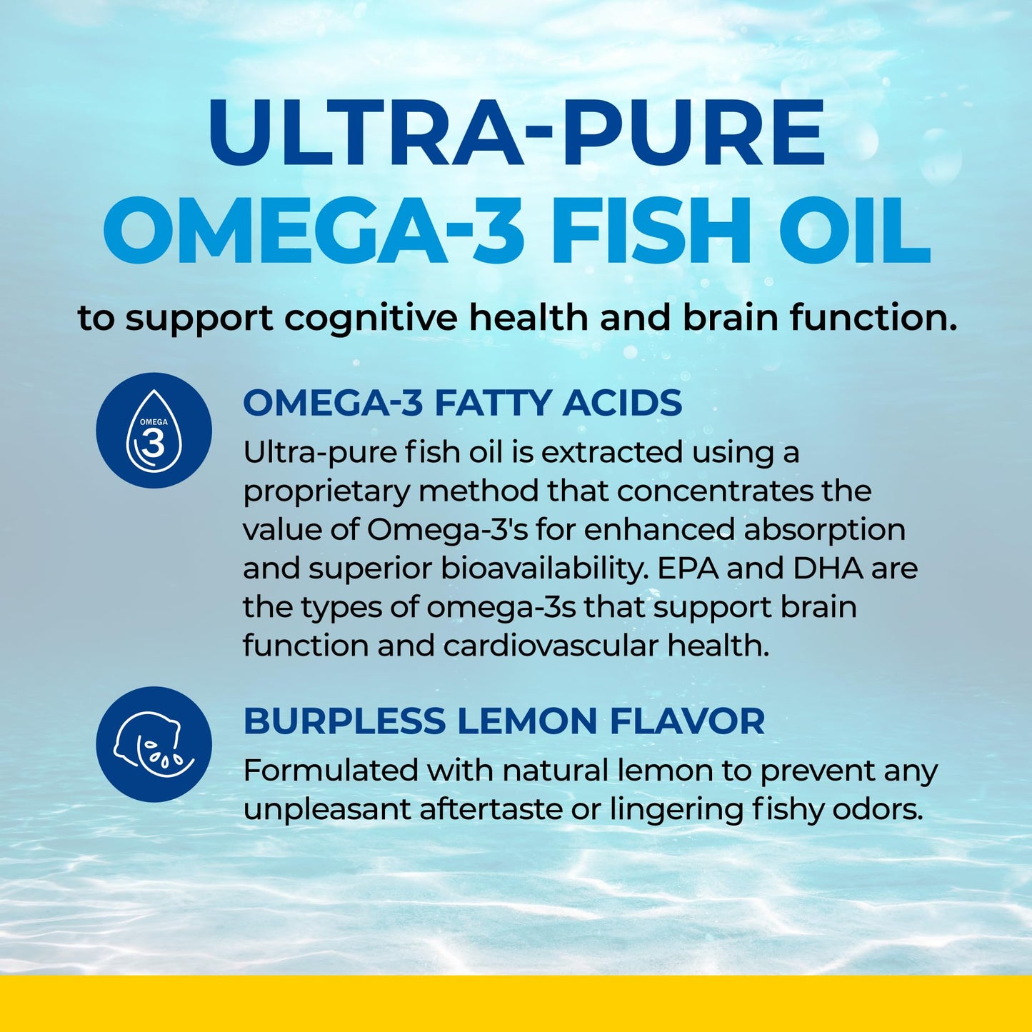 Fish Oil Omega 3 EPA & DHA 2250 mg | Burpless Lemon Flavor Triple Strength Supplement with Fatty Acids from Wild Icelandic Fish | Supports Joint, Eyes, Brain & Skin Health | Non GMO | 90 Softgels 🍁 All In One Marketplace Canada