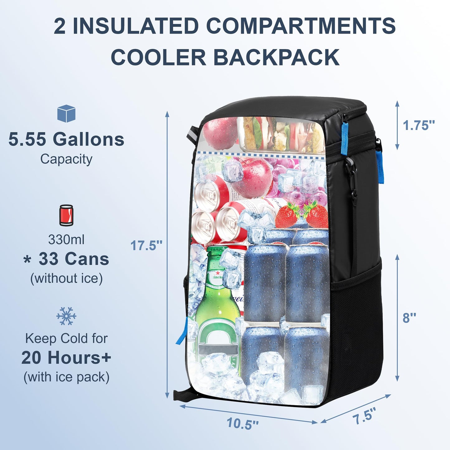 SPARTER Backpack Cooler Insulated Leak Proof 33 Cans, 2 Insulated Compartments Thermal Bag, Portable Lightweight Beach Travel Camping Lunch Backpack for Men and Women 🍁 All In One Marketplace Canada