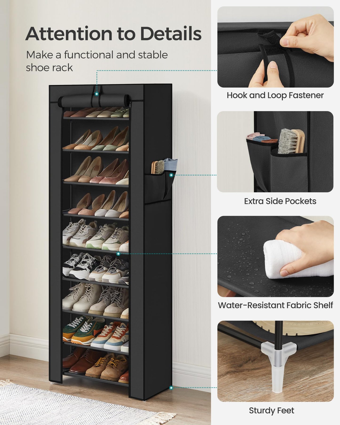 SONGMICS 10-Tier Shoe Rack, Shoe Storage Organizer Cabinet, Black URXJ10H01 🍁 All In One Marketplace Canada