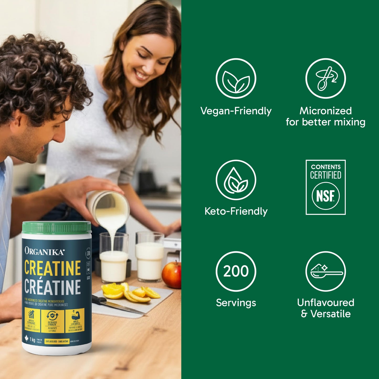 Organika Canadian-Made Creatine Powder - Pure Micronized Creatine Monohydrate - NSF Certified - Supports Strength, Muscle, Recovery and Performance for Men and Women - Unflavoured - 1KG, 200 servings 🍁 All In One Marketplace Canada
