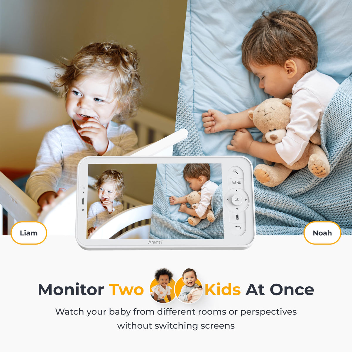 Arenti Baby Monitor 2 Cameras, Smart WiFi 6 Baby Cameras with 5-Inch Upgraded Wireless Display, 360° View, Auto-Night Vision, Temperature Sensor, Sound & Motion Detection, 2 Way Audio, VOX Mode (B2) 🍁 All In One Marketplace Canada