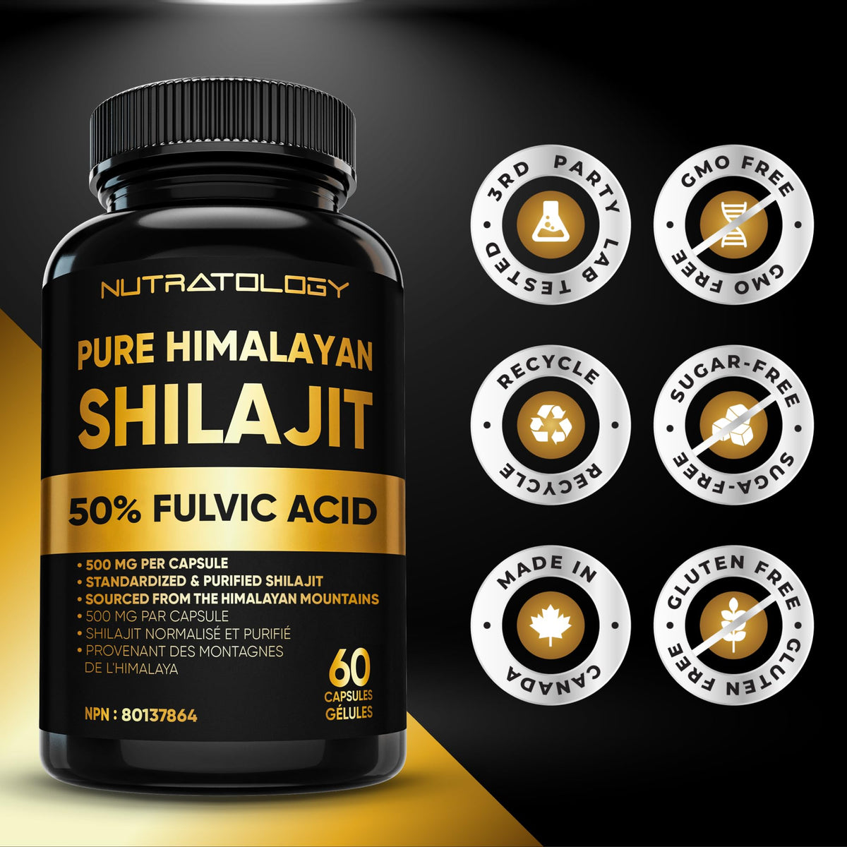 Nutratology® Pure Shilajit Capsules | 50% Fulvic Acid | High Potency & Purity - Sourced from the Himalayan Mountains - Shilajit for Men & Women - 60 Count 🍁 All In One Marketplace Canada