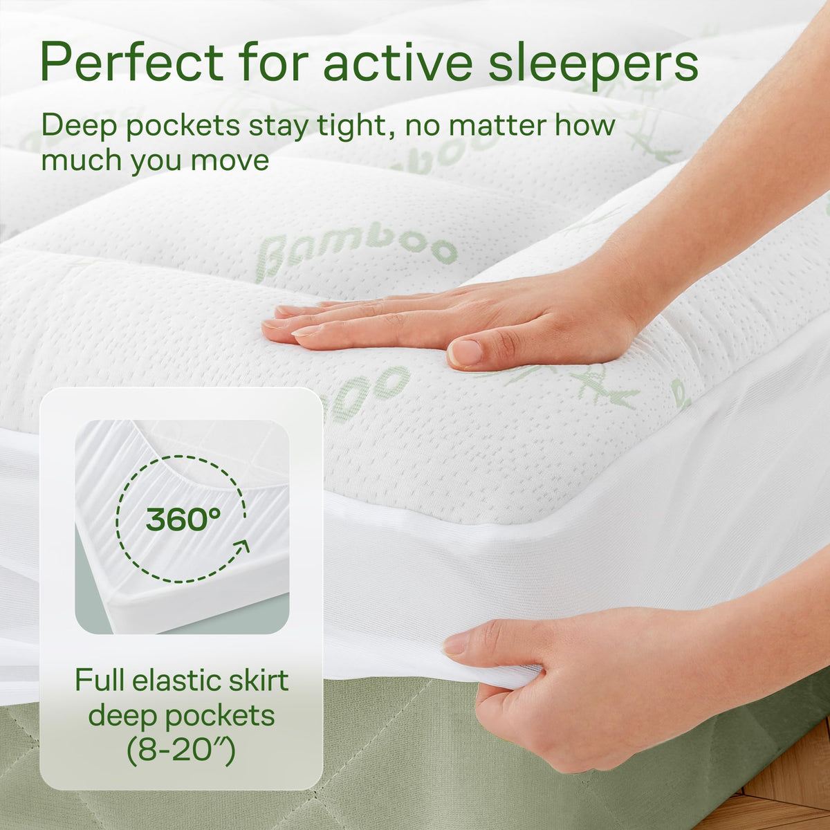 Bamboo Mattress Topper Double/Full Size - Thick Cooling Breathable Pillow Top Mattress Pad for Back Pain Relief - Deep Pocket Topper Fits 8-20 Inches (54x75 Inches, Green) 🍁 All In One Marketplace Canada