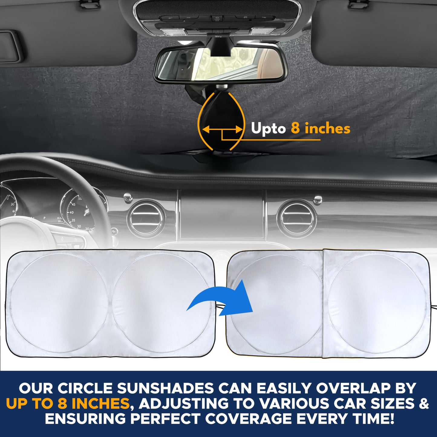 EcoNour Car Windshield Sun Shade with Storage Pouch | Front Window Sun Protector for UV Rays & Sun Heat | Car Interior Accessories Fits Small Sedans, Mini SUVs and Hatchbacks | Standard (64x32 inches) 🍁 All In One Marketplace Canada