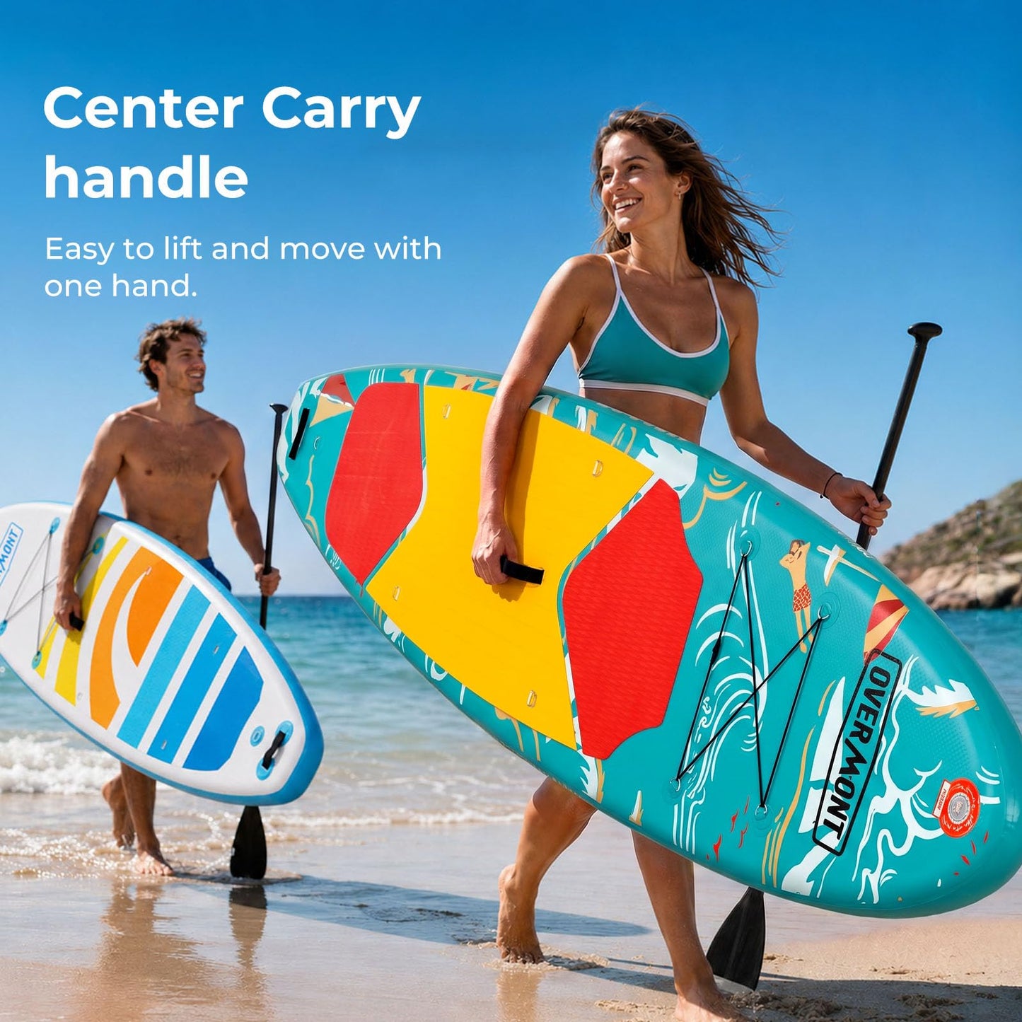 Overmont Inflatable Paddle Board 10'7" x 33" x 6", Extra Wide SUP for Adults & Beginners, 350 lb Stand Up Paddle Board with Adjustable Paddle, Pump, 3 Fins, Leash, Backpack & Repair Kit 🍁 All In One Marketplace Canada