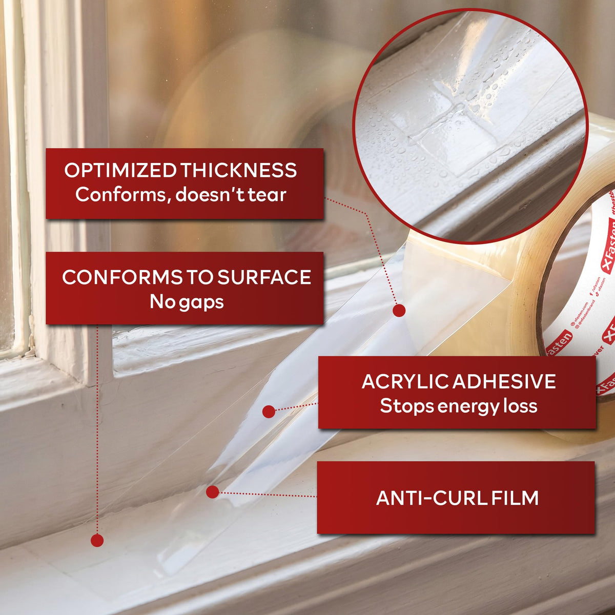 XFasten Transparent Window Weather Sealing Tape, 2-Inch x 30 Yards (50.8mm x 27.43m), Clear Window Draft Isolation Sealing Film Tape, No Residue 🍁 All In One Marketplace Canada