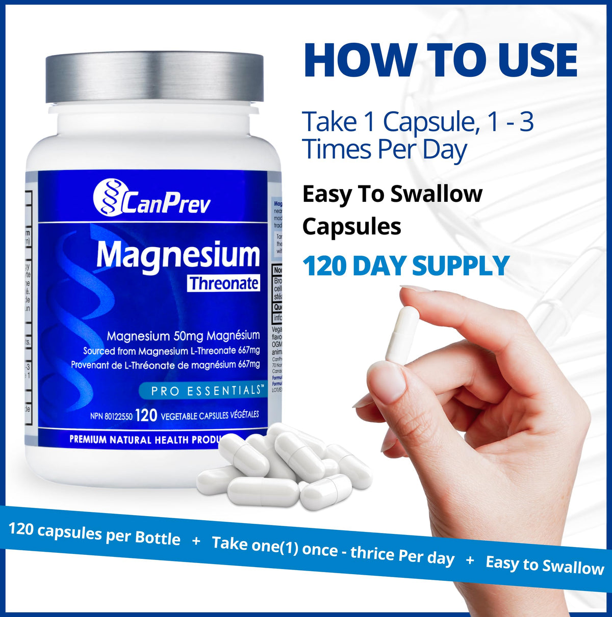 CanPrev Magnesium L-Threonate 50mg, 120 Capsules 120-Day Supply - Optimal Absorption Formula for Improve Sleep, Muscle Function, Maintain Healthy Electrolyte Balance - Vegan, Non-GMO and Gluten-Free 🍁 All In One Marketplace Canada