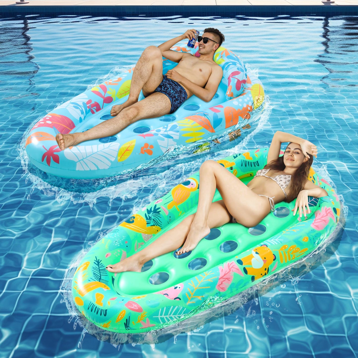 LUSARRYWILL 2 Pack Pool Floaties for Adults, 72"X42" Ultra Size with Headrest, Cooling Holes, Giant Pool Mats, Multi-Purpose Pool Float Lounger for Pool Party, Beach, Lake, River, Sea, Outdoor 🍁 All In One Marketplace Canada