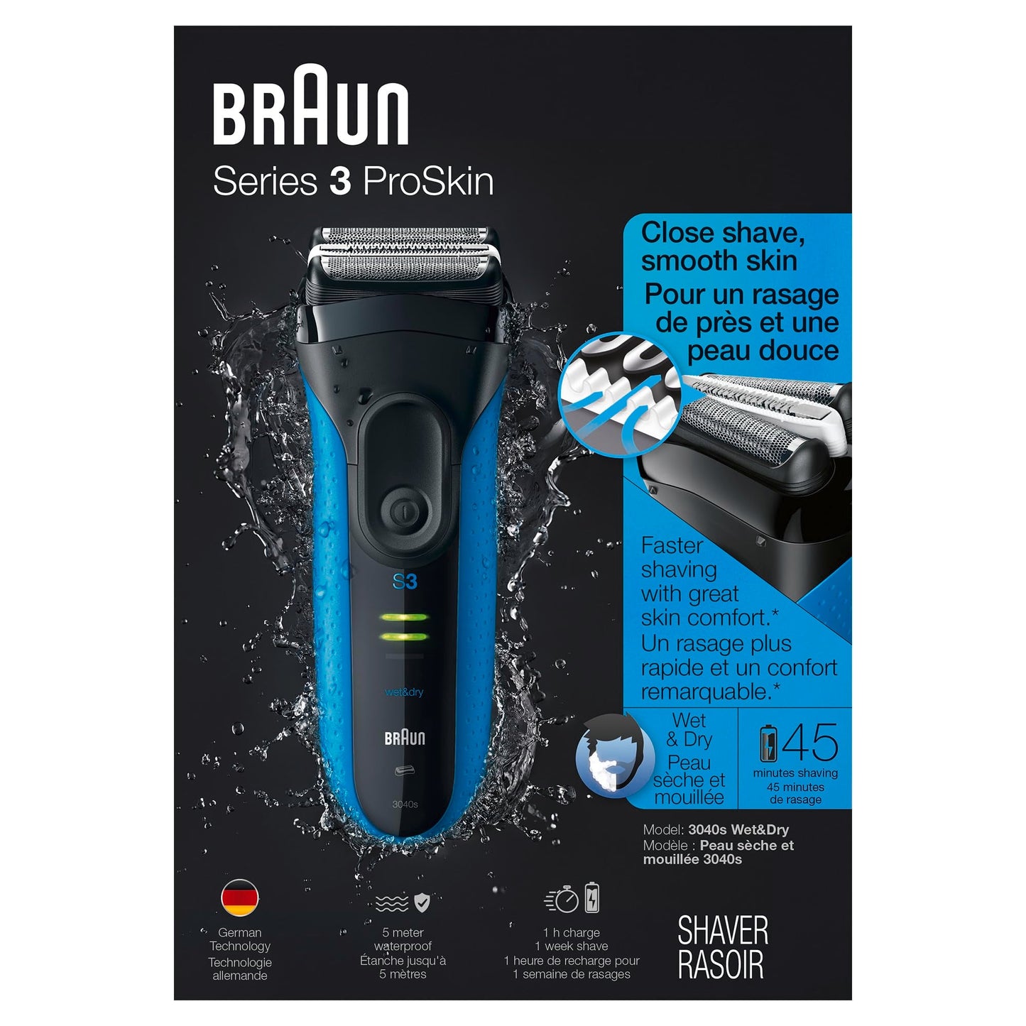 Braun Series 3 ProSkin 3040s Rechargeable Wet & Dry Men's Electric Shaver with Precision Trimmer 🍁 All In One Marketplace Canada