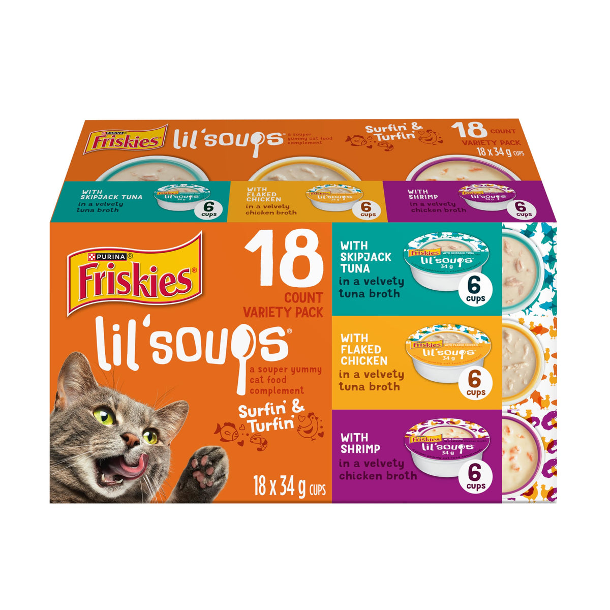 Friskies Lil' Soups Cat Treats, Surfin' & Turfin' Cups 34g (18 Pack x 2) 🍁 All In One Marketplace Canada