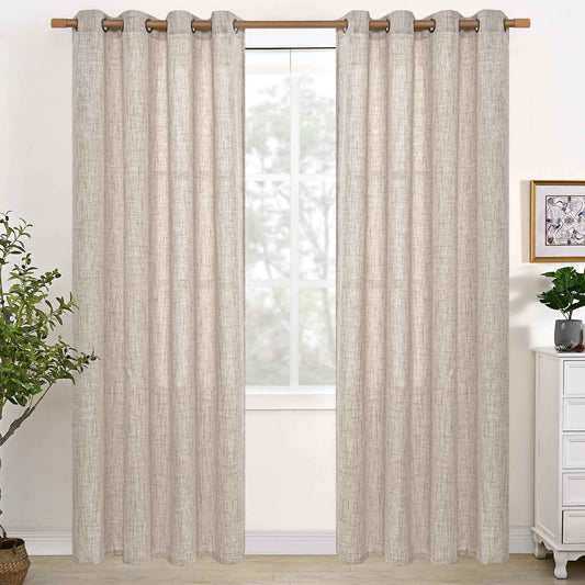 YoungsTex Natural Linen Curtains 84 Inch Long for Living Room Bedroom Grommet Top Light Filtering Privacy Linen Textured Window Semi Sheer Drapes, 2 Panels, 52x84 Inch, Natural 🍁 All In One Marketplace Canada