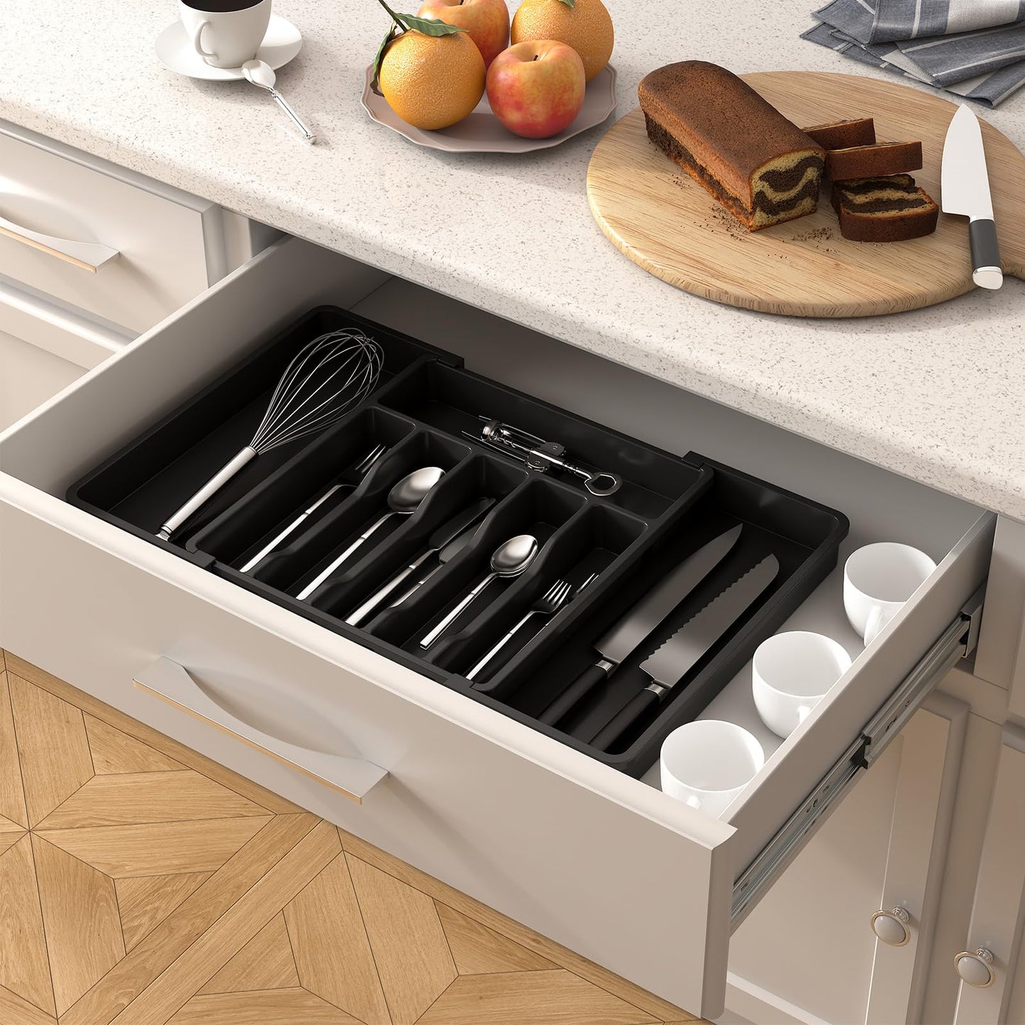 Lifewit Extra Large Cutlery Organizer, Expandable Silverware Drawer Organizer for Kitchen, Adjustable Cutlery Tray Drawer Organizer for Spoon Forks Knives, Cutlery Crocks, 13-22 x 15", Black 🍁 All In One Marketplace Canada