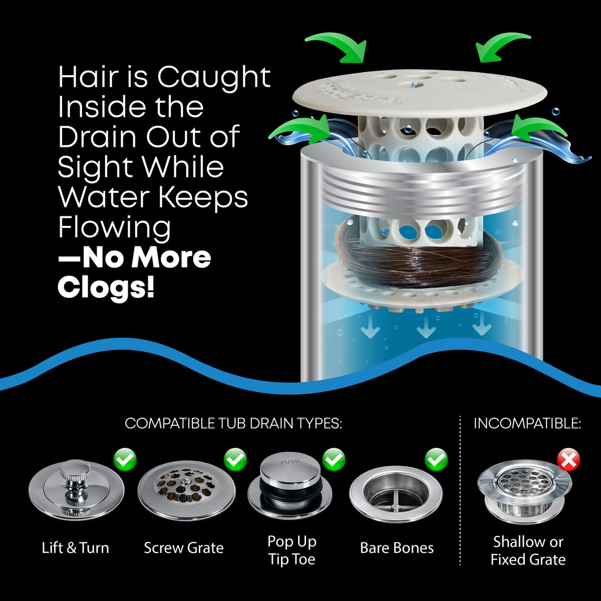 TubShroom Tub Hair Catcher Drain Protector, Fits 1.5 inch-1.75 inch, Gray 🍁 All In One Marketplace Canada