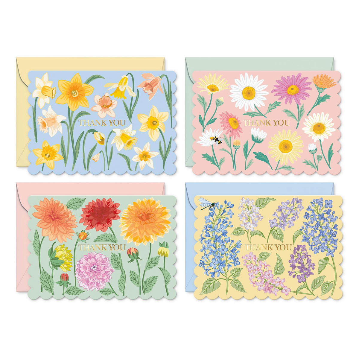 S&O Floral Thank You Cards with Envelopes – 36 Blank Cards – 4 Assorted Sunlit Meadows Designs with Gold Foil – 3.5x5" Pastel Thank You Note Cards – Pink, Green, Yellow & Blue Envelopes 🍁 All In One Marketplace Canada