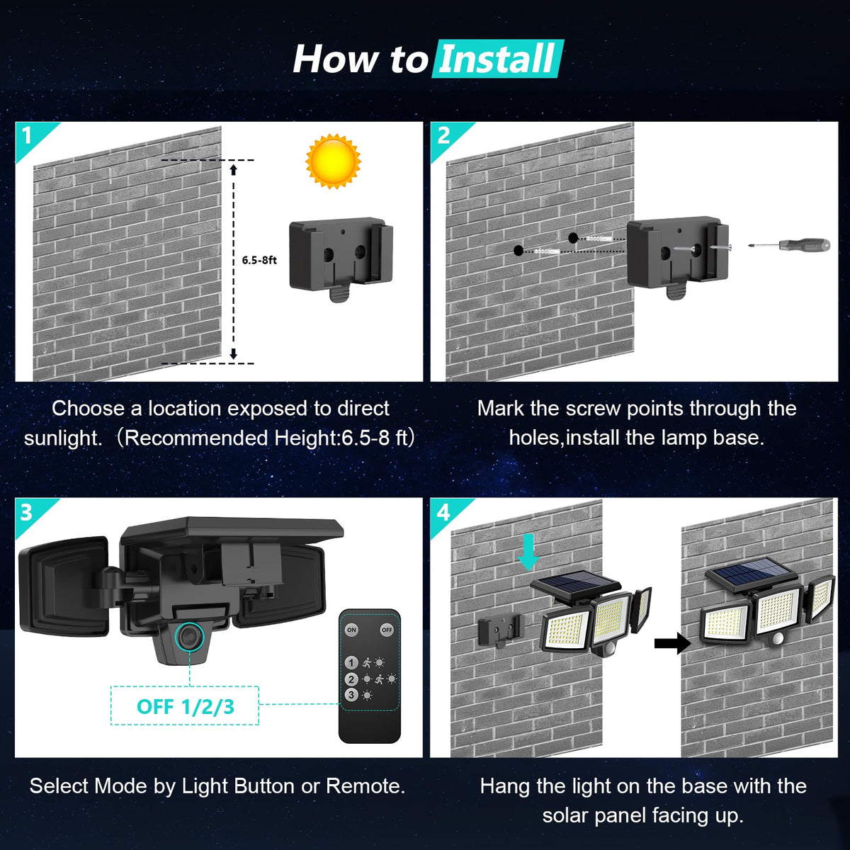 Solar Motion Sensor Outdoor Lights - 2500LM Bright LED Security Flood Light - Adjustable 3 Head Night Lighting Solar Powered IP65 Waterproof with Remote for Outside Garage Yard 🍁 All In One Marketplace Canada