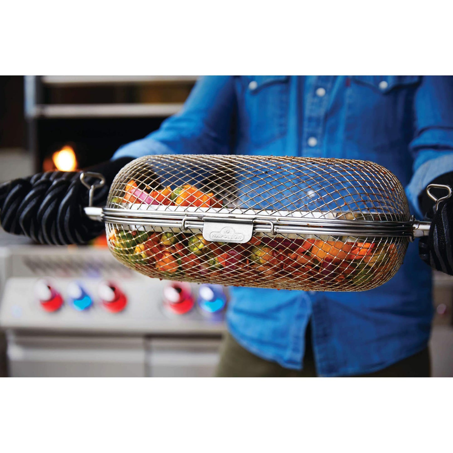 Napoleon Rotisserie Grill Basket Accessory in Stainless Steel - 64000 - Fits All Standard Spit Rods, Best for Even Cooking of Wings, Fries and Roasted Veggies 🍁 All In One Marketplace Canada