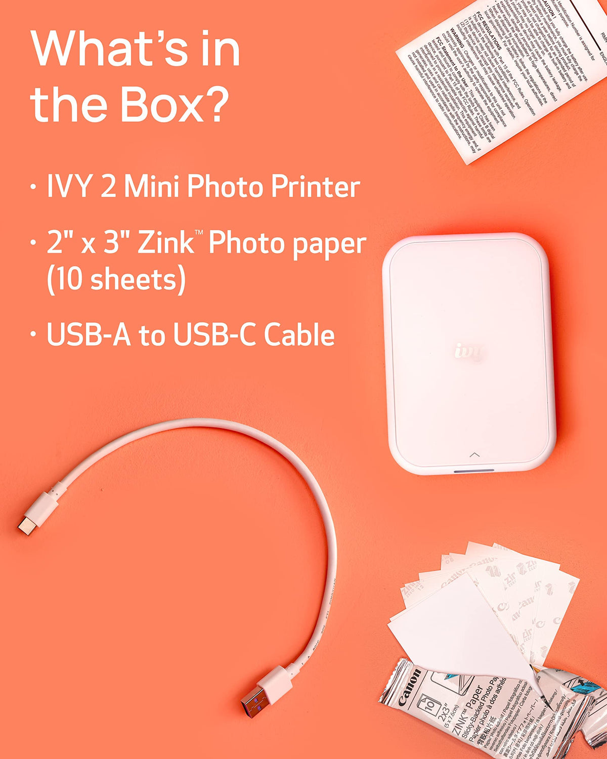 Canon Ivy 2 Mini Photo Printer (Pure White), Bluetooth Portable Smartphone Printer for iOS & Android, Bundle with 110 Zink Sticky-Back Photo Prints, LED Light Bar, Protective Case & USB Cable 🍁 All In One Marketplace Canada