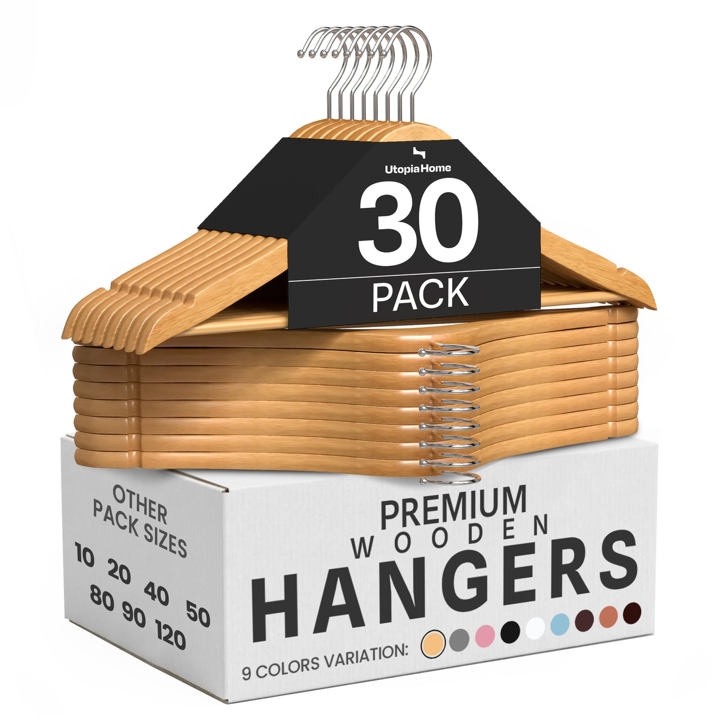 Utopia Home Premium Wooden Hangers 30 Pack - Heavy Duty & Durable Coat Hanger - Wood Hanger with 360-Degree Rotatable Hook - Clothes Hangers with Non-Slip Shoulder Notches For Shirts & Coats (Natural) 🍁 All In One Marketplace Canada