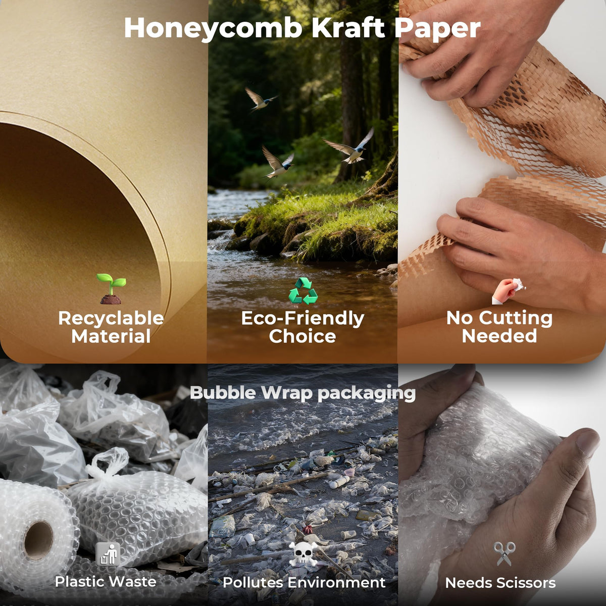 Tera Honeycomb Packing Paper Eco-friendly: 12"x200' Recyclable Cushioning Wrap for packaging Moving Supplies Shipping Boxes Gift Wrapping Paper Alternative to Bubble Wrap with 20 Fragile Sticker 🍁 All In One Marketplace Canada