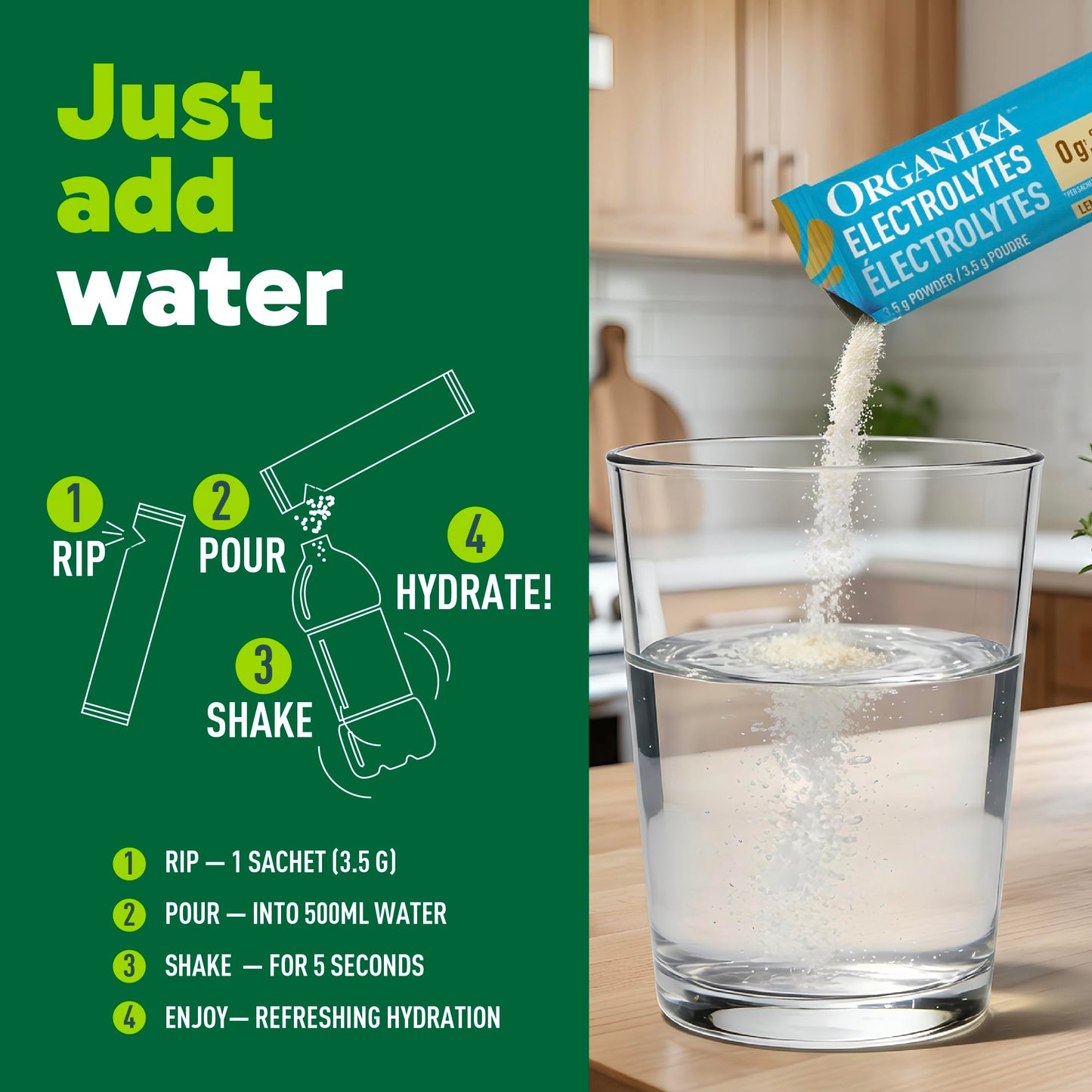 Organika Canadian-Made Electrolytes Powder with Vitamin C & Prebiotic Fibre - Sugar-Free Hydration Drink Mix - Lemon Iced Tea - 20 Single-Serve Sachets x 3.5g 🍁 All In One Marketplace Canada