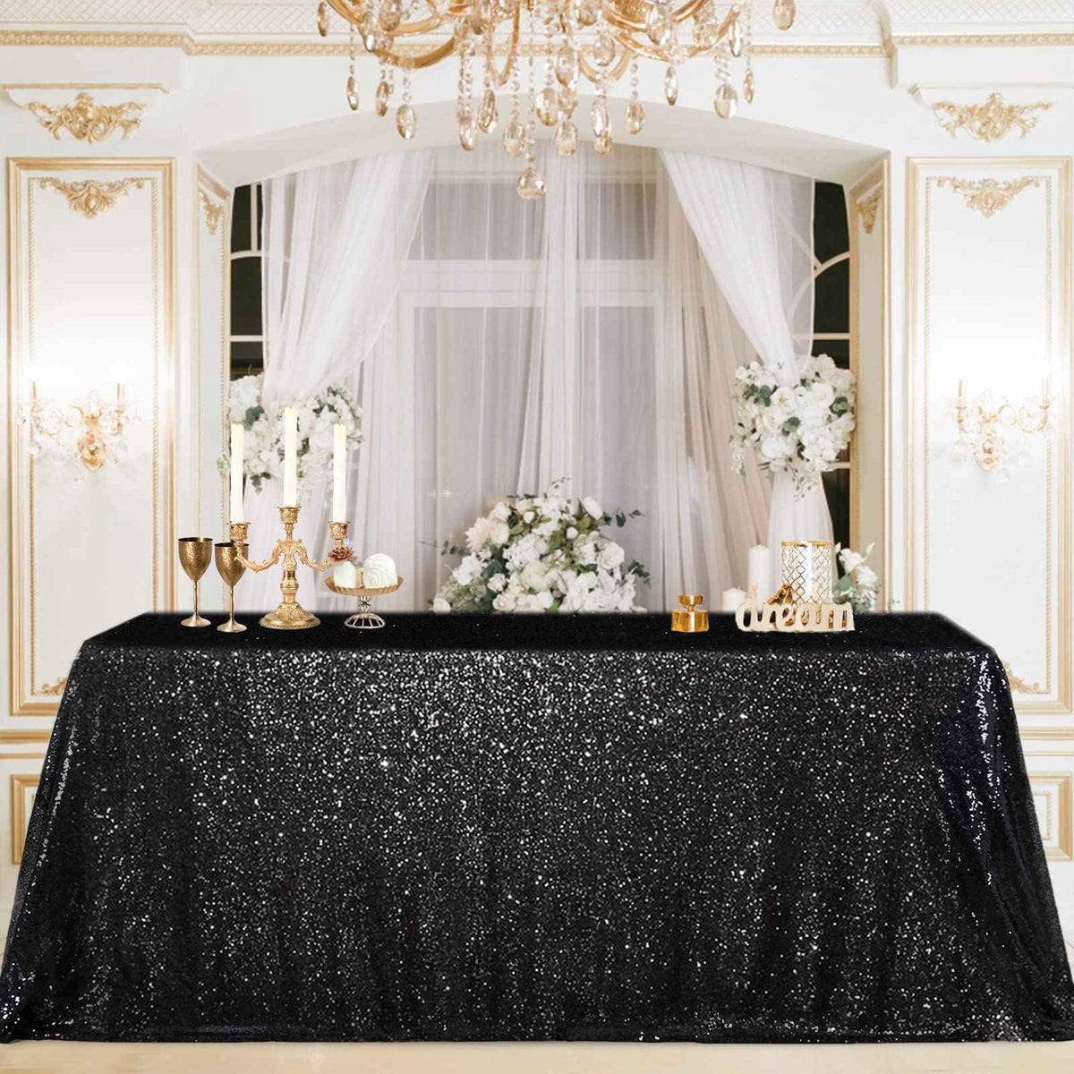 B-COOL Black Sequin Tablecloth Halloween Table Overlays Shimmer Table Cloth 90x90-inch Square Halloween Decoration Popular and Elegant Wedding Tablecloth